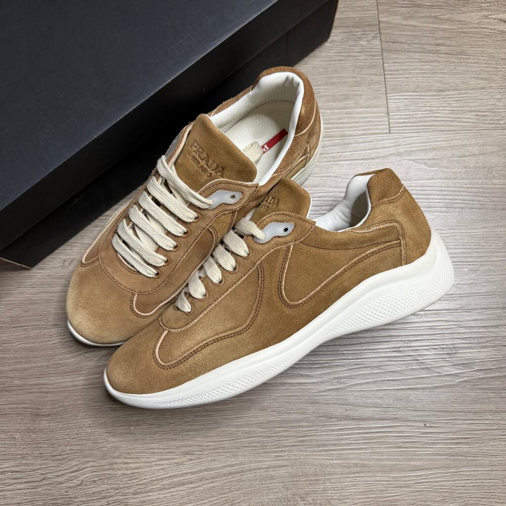 Prada America's Cup Suede Sneaker Caramel Brown